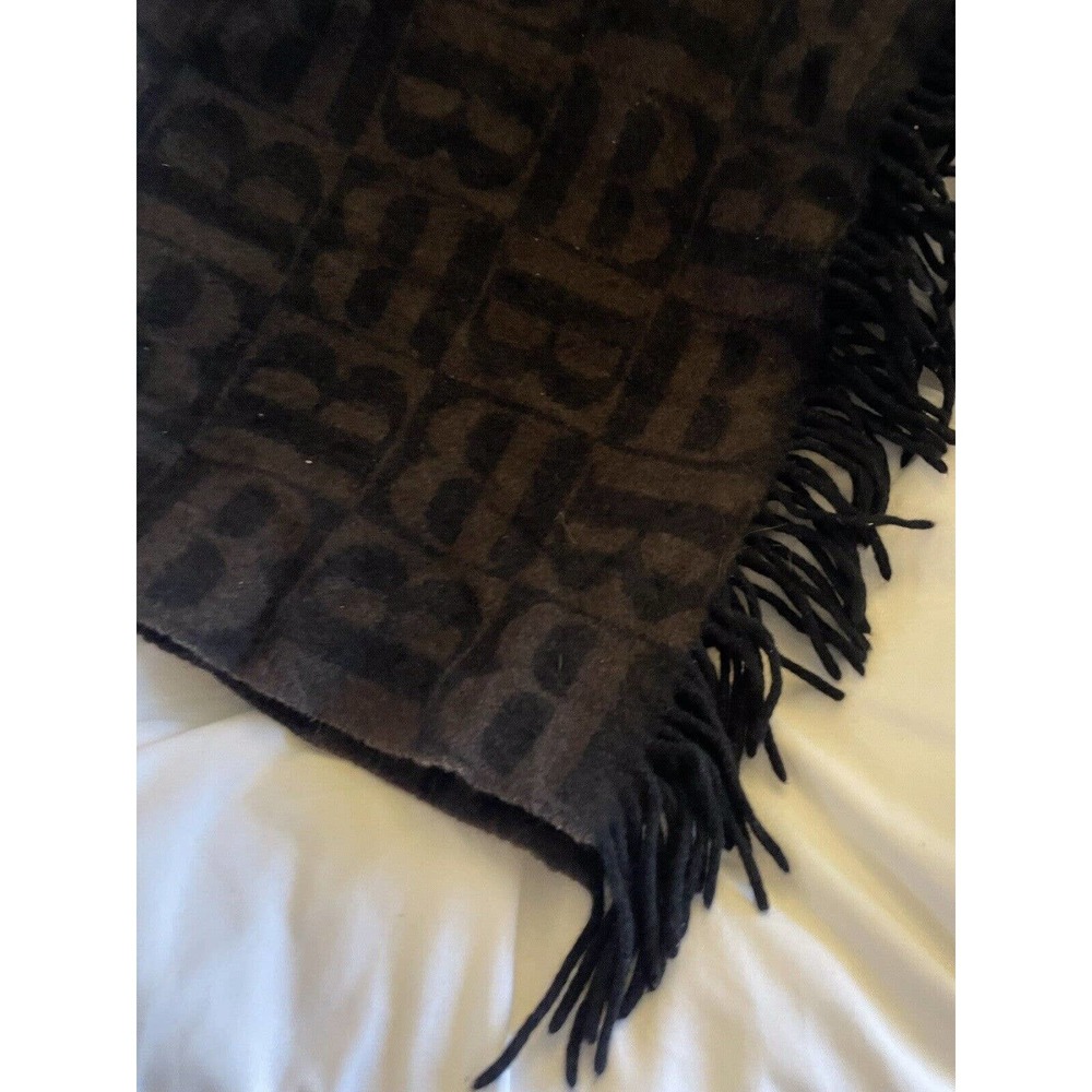 Burberry Black Brown Classic Burberry Monogram B Check Lana wool Shawl Large - Picture 4 of 10